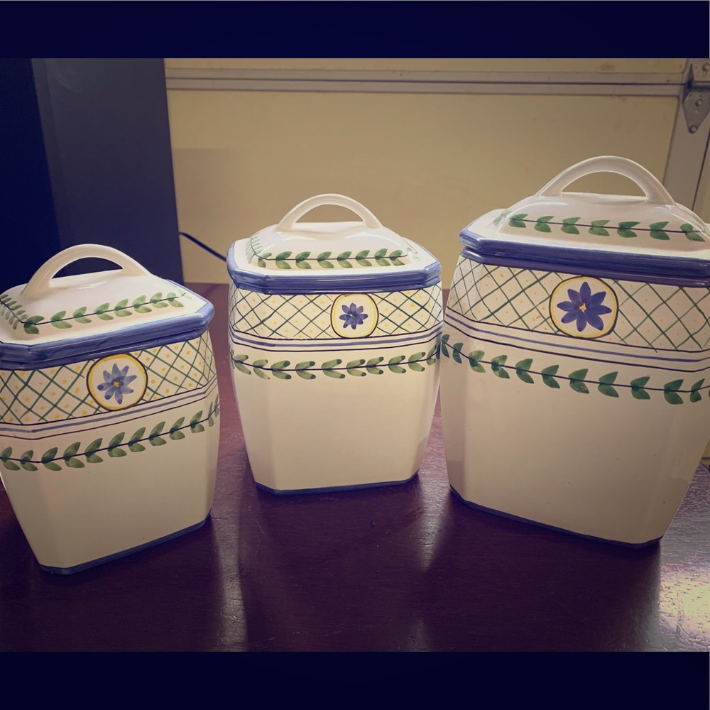 2 ceramic jars - hand painted Portugal